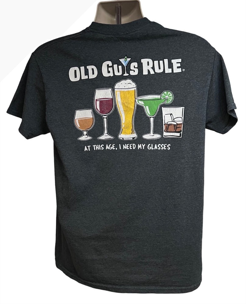 Old Guys Rule Heather Blue Double Graphic Novelty T-Shirt Medium Stretch Relax