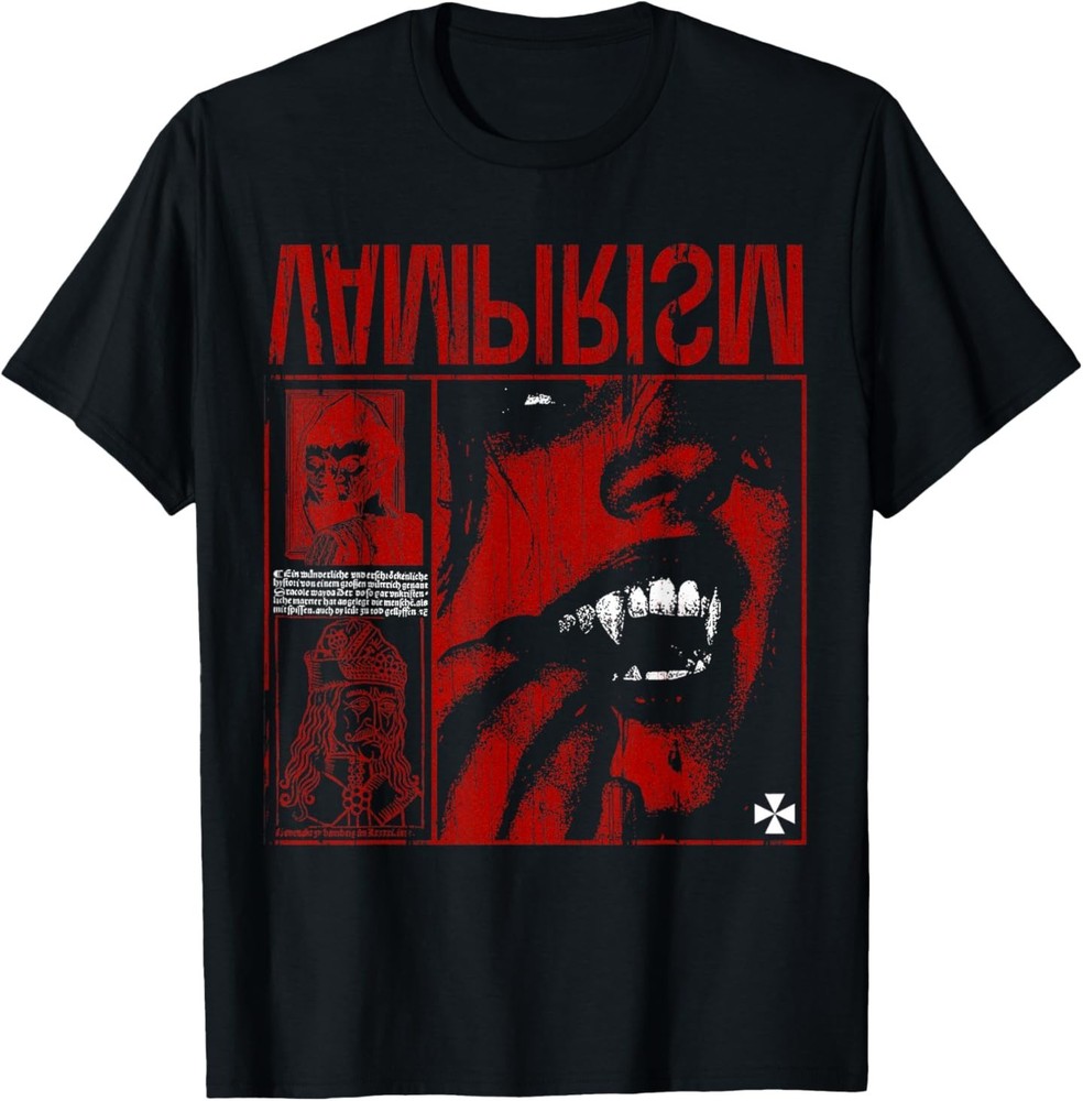 Dark Gothic Black and Red Vampire Emo Y2K Grunge Streetwear T-Shirt