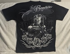 DAY OF DEAD LADY LA BANDIDA GUN PISTOL TEQUILA BULLET FLOWER ROSE T-SHIRT