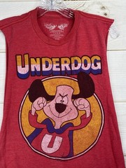 Underdog Savvy Adult Red Graphic Tee S/M Cut Off Open Sides Lightweight Retro