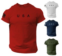 USA Flag Men T Shirt American Tee Patriotic Gym 100% Cotton S – XXL