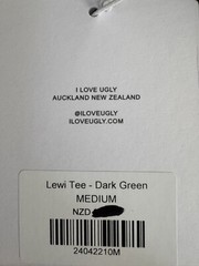 I Love Ugly New Zealand Lewi Tee T-Shirt Boxy Dark Green Men’s Size M NWT
