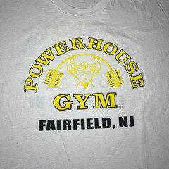 Vintage Powerhouse Gym T-Shirt Fairfield NJ Large -backhit golds worlds