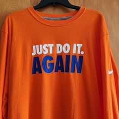 Nike Just Do It Again Men’s XL Orange Long Sleeve Cotton T-Shirt Ribbed Cuffs