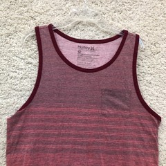 Hurley Tank Shirt Large Adult Red Striped Sleeveless Pocket Pullover Casual Mens
