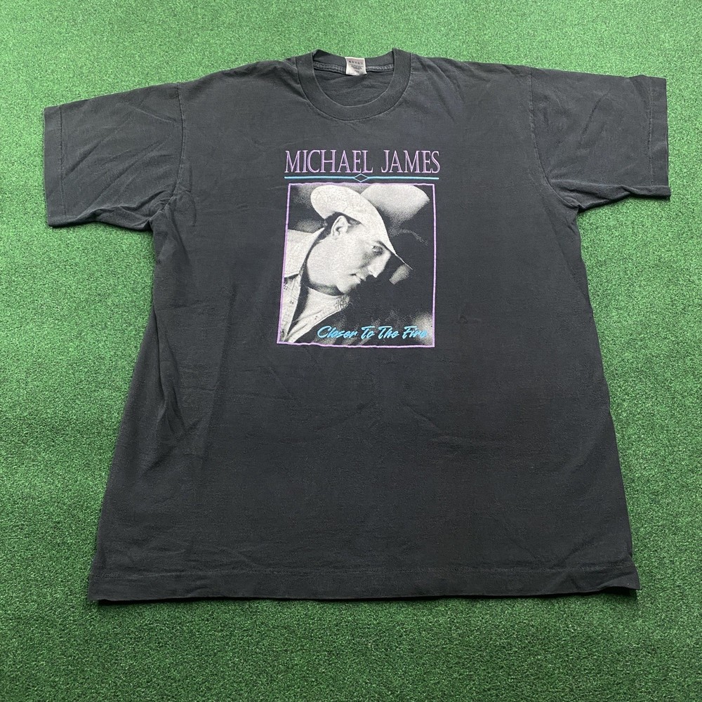 Vintage Michael James Shirt Mens XL Black 90S Country Closer To The Fire Tee USA