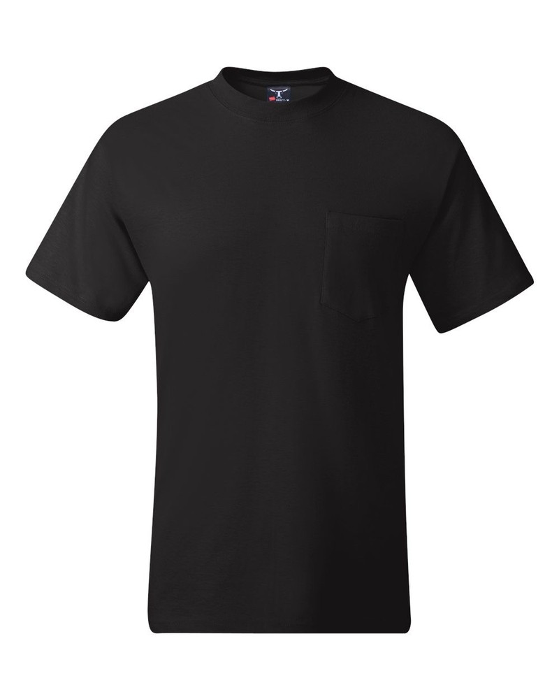 2 Pack Hanes Men’s Beefy-T Short Sleeve Cotton Pocket T-Shirt 5190 Black Large