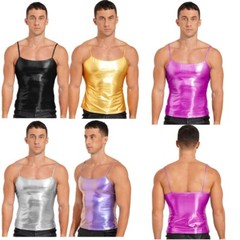 T-shirts Shiny Metallic Vests Sissy Crop Top Camisole Tank Tops Spaghetti Strap