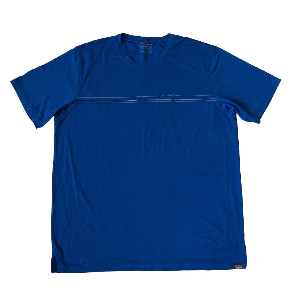 PATAGONIA Men Size Large Blue Short Sleeve Crew Front Graphic Pull On T-Shirt