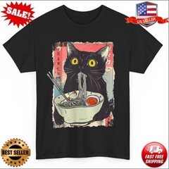 Funny Cat Ramen Noodle Japanese Anime Manga Ramen T-Shirt (S-5XL multicolor)