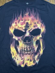 Way to Celebrate Black Flaming Skull Graphic Print Biker T-Shirt Mens Medium