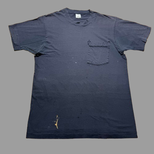 Vintage 80s Blank Minimalist Distressed Single Stitch Pocket T-Shirt – Large