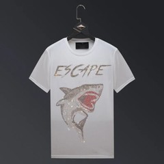 New Fashion Shark Rhinestones Summer Short Sleeve Luxury Men Streetwear T-Shirt