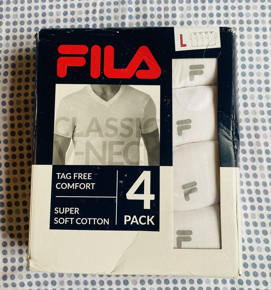 NEW FILA MENS SOFT COTTON T SHIRTS 4 PACK SIZE L LARGE White Tag Free
