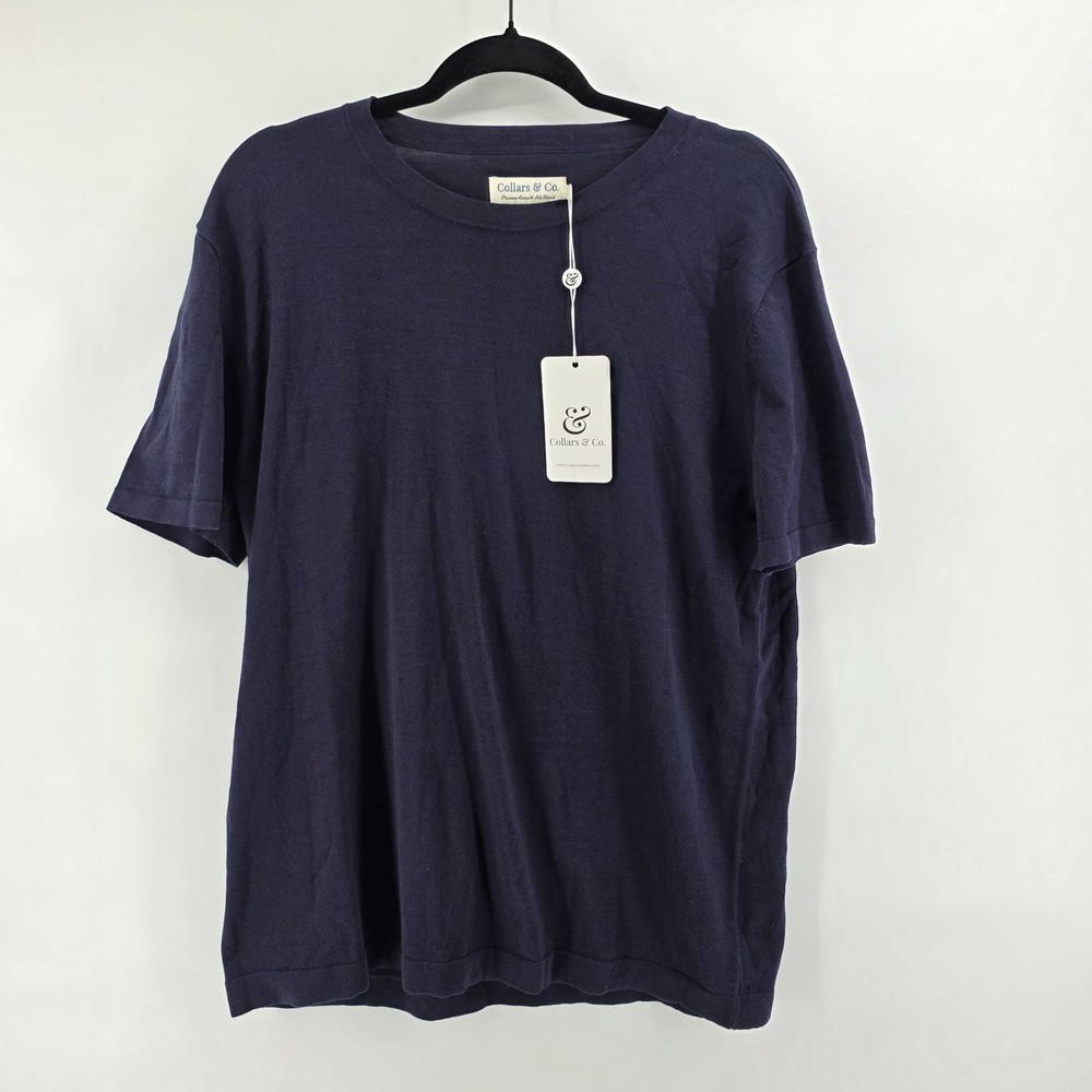 Collars & Co Cotton Silk T-Shirt Men’s Large Navy Blue Luxury Touch Minimalist