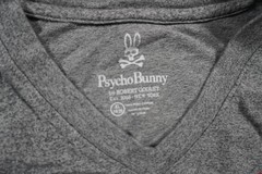 Psycho Bunny Shirt Boys XL Gray 16-18 V Neck Stripe Skull Bunny Logo Graphic Tee