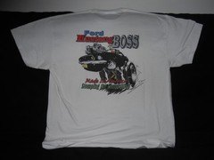 “Ford Mustang BOSS” : DTG PRINT on 100% COTTON WHITE T-Shirt Size XLGE