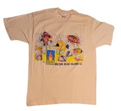 Vintage 90’s Anvil Single Stitch Colorful Neon Fish Shirt S.C. XL Apricot Color