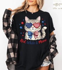 Red White Meow Cat Comfort Tee