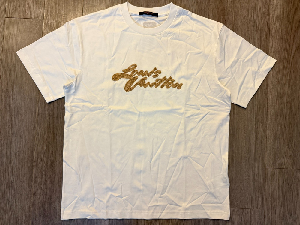 Louis Vuitton Embroidered Signature Tee Shirt milky white sz M