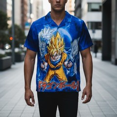 Dragon Ball Z T-Shirt Men’s Power Up Goku Button Up Short Sleeve Top