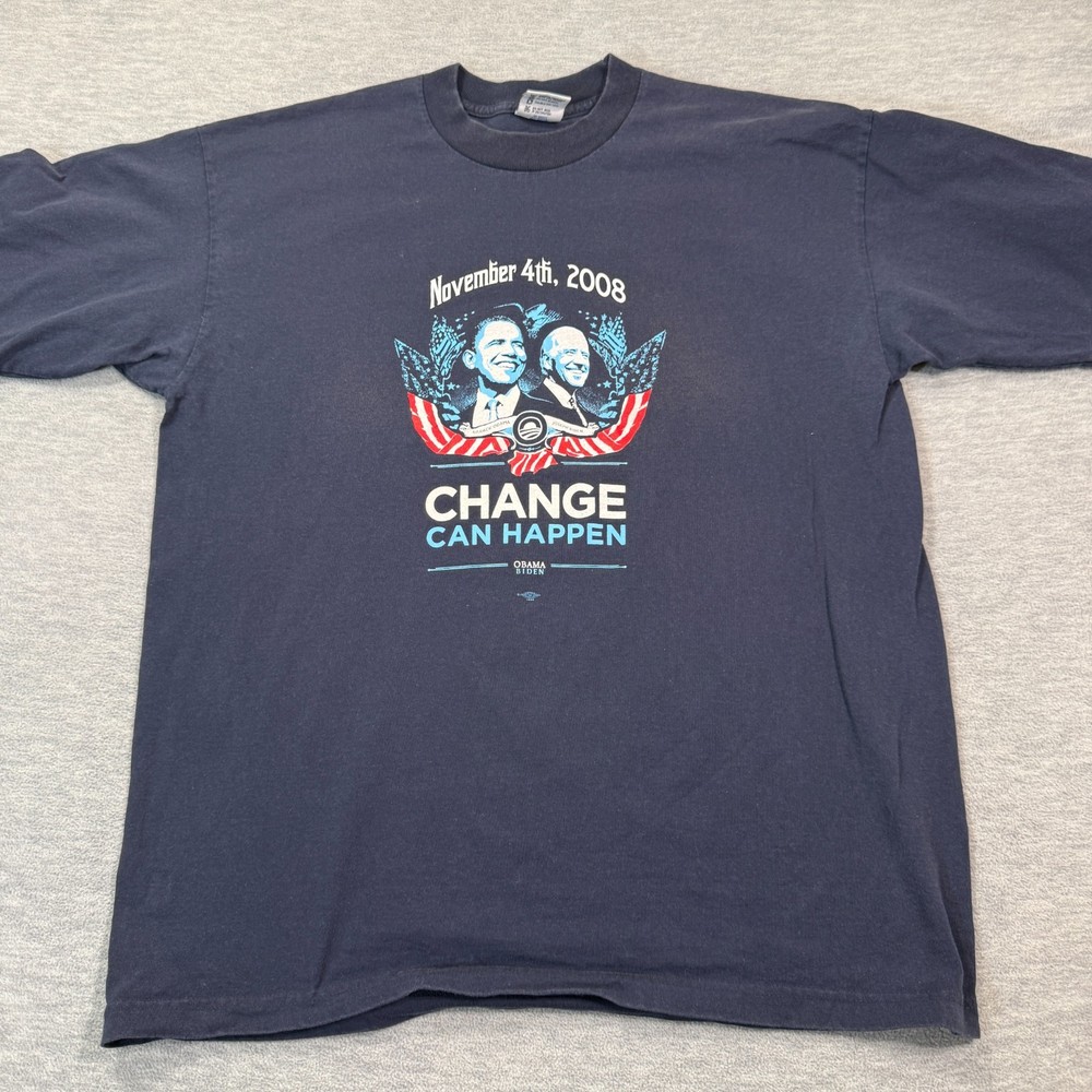 Bayside T-Shirt Men XL Blue Graphic Short Sleeve Barack Obama 2008 Change Electi
