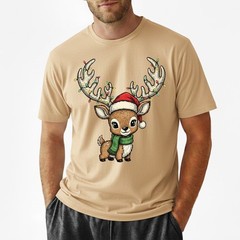Cute Baby Reindeer T-Shirt Christmas Lights Santa Hat Kawaii Animal Holiday Gift