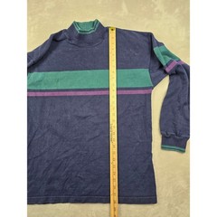 Vintage L.L. Bean Mock Neck Shirt Mens M Blue Striped Long Sleeve Made in USA