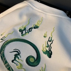 Men Embroidery Dragon Graphic T-Shirt Casual Short Sleeve Crewneck Cotton Tee