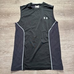 Under Armour Shirt Mens Small Black Tank Top Fitted Logo Workout Performance