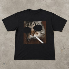 Funny Smoking Cat Meme T-Shirt – Featuring a Smoking Tabby Cat Design