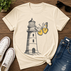 Lighthouse Butterfly Shirt Coastal Nautical Ocean Lover Graphic Tee