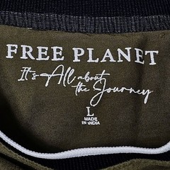 Free Planet T-Shirt Men’s L Green Ringer S/S Cotton Spandex Pocket
