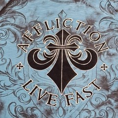 Affliction Live Fast Long Sleeve Tee Small Blue Crystal Wash Y2K Grunge