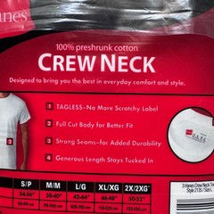 Hanes Men White Short Sleeve Crew Neck T-Shirts 3 Pack Size L