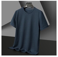 Mens Knitted O-neck Breathable Thin Cashmer Short Sleeve Tee Solid Color Tops