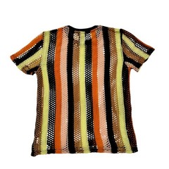 Mesh Crochet Knit Shirt Men’s Small Striped Festival Coastal Y2K Sheer Unisex