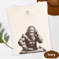 Retro Sasquatch DJ T-Shirt, Bigfoot Comfort Colors Tee, Funny Cryptid Music Gift