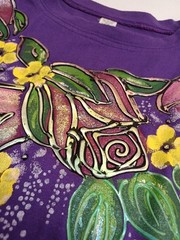 Vtg 3D Hand painted Floral Roses Purple T Shirt One Size