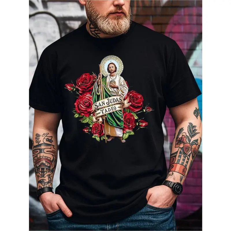 Summer t Shirts Men’S San Judas Tadeo Graphic T-Shirt, 100% Cotton Fabric