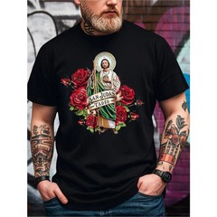 Summer t Shirts Men’S San Judas Tadeo Graphic T-Shirt, 100% Cotton Fabric