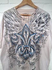 Y2K MMA Elite Cross Wings Grunge AOP GRAIL Double Sided T Shirt Vintage Size 2XL