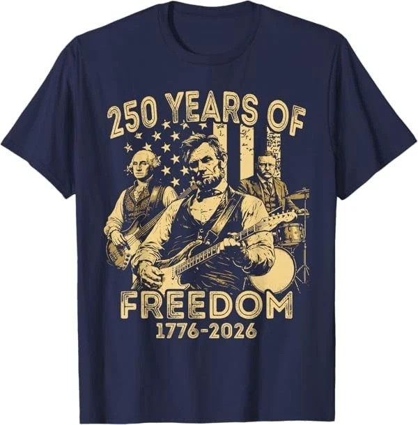 Abraham Lincoln Playing Guitar 4th July 250th Anniversary USA T-Shirt