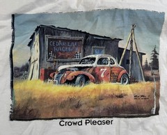 dirt track race car t shirt size large white graphic Crowd Pleaser retro