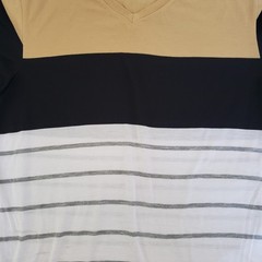 Mecca Mens V Neck T Shirt Striped Colorblock Vintage 90s Y2K Skate Streetwear L