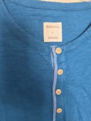 Merona Men’s T-Shirt L Blue Henley Neck Short Sleeve Solid Button Accent
