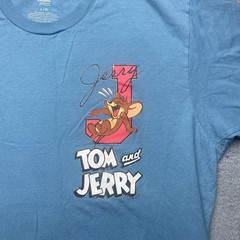 Tom and Jerry Mens Blue T Shirt Size L Cartoon Cat and Mouse