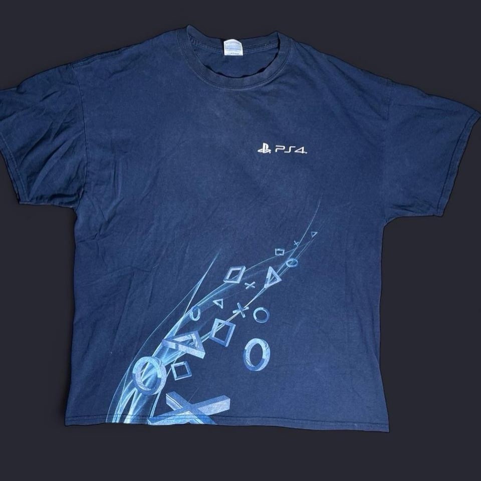 PLAYSTATION 4 PS4 GREATNESS AWAITS Men’s Promo Tee Size XL Navy Blue Game Stop