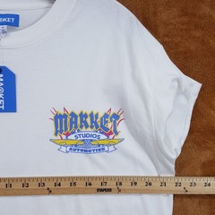 MARKET STUDIO Shirt Mens Medium White Pullover Crew Graphic V-12 Auto Cars