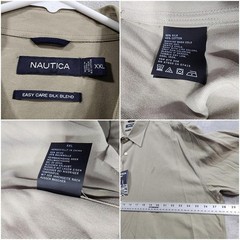 NEW Nautica Shirt Mens 2XL Beige Easy Care Silk Blend Short Sleeve Button Front
